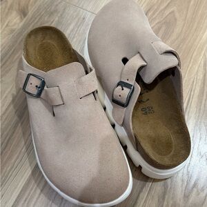 Beige Suede Slip-On Birkenstocks with Buckle NWOB